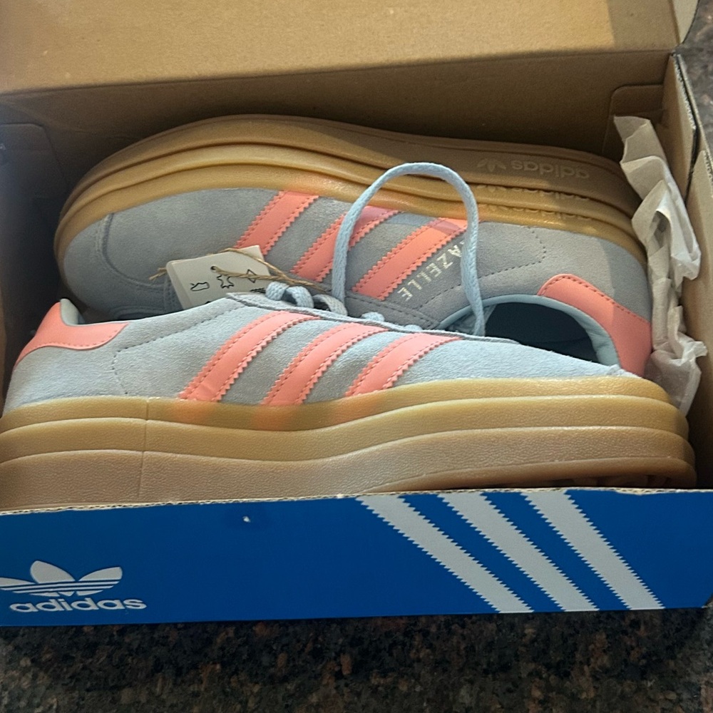 Adidas Gazelle Bold Blue with Pink Stripes